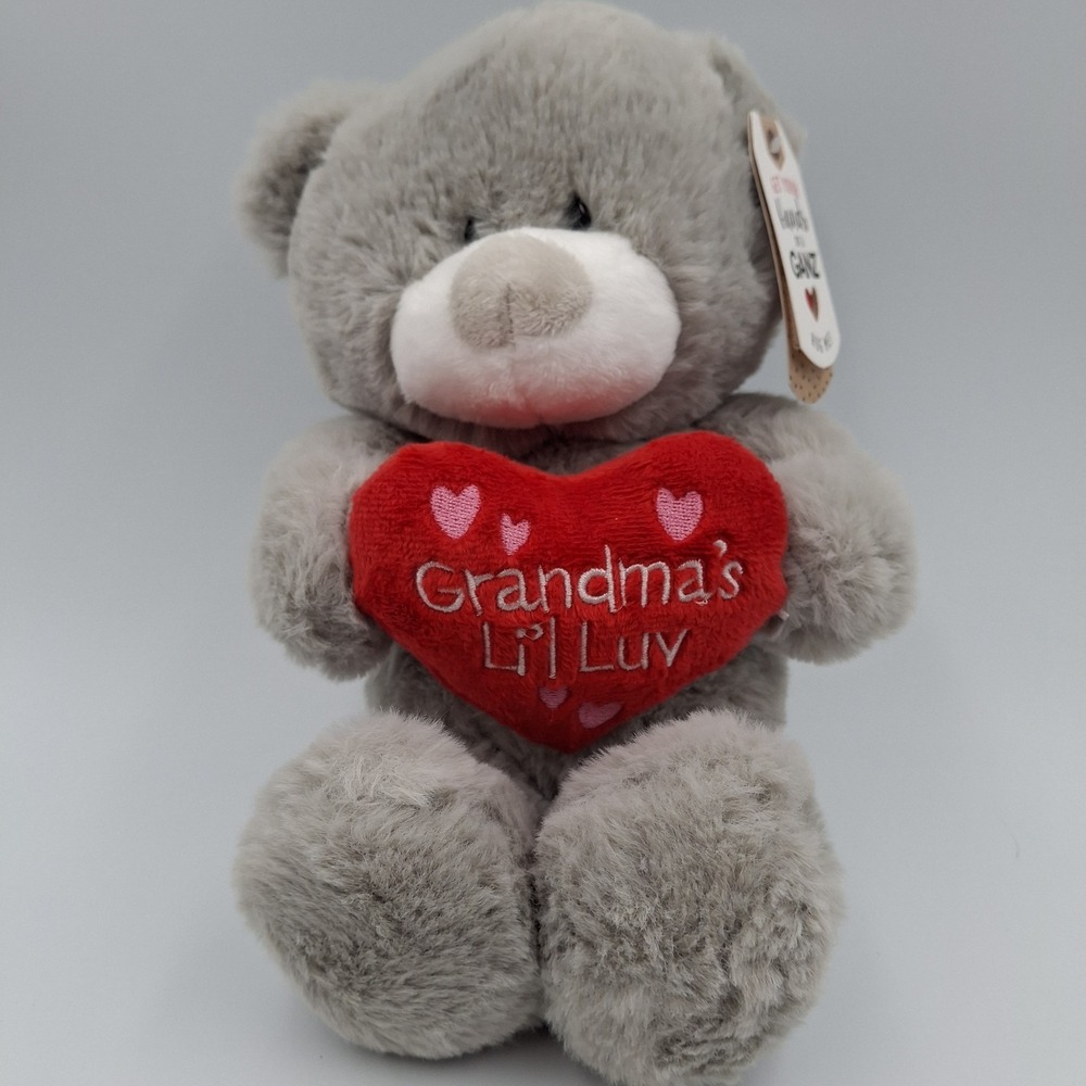 Ganz Teddy Bear Grandma's Li'l Luv Plush Stuffed Animal 9 Inches Gray Heart New